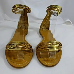 Tory Burch Size 10 Leather Sandals Toe &amp; Ankle Straps Zip Up Ankle Back