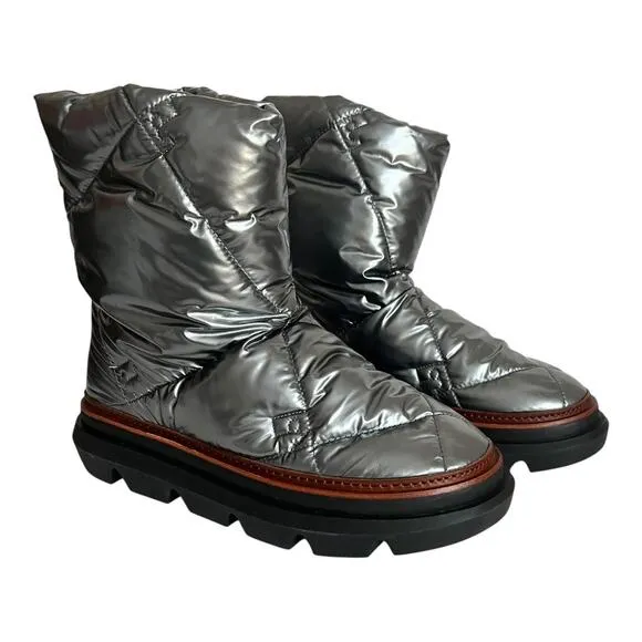 Tory Burch Sleeping Bag Quilted Puffy Platform Sliver Boots Size 10.5M