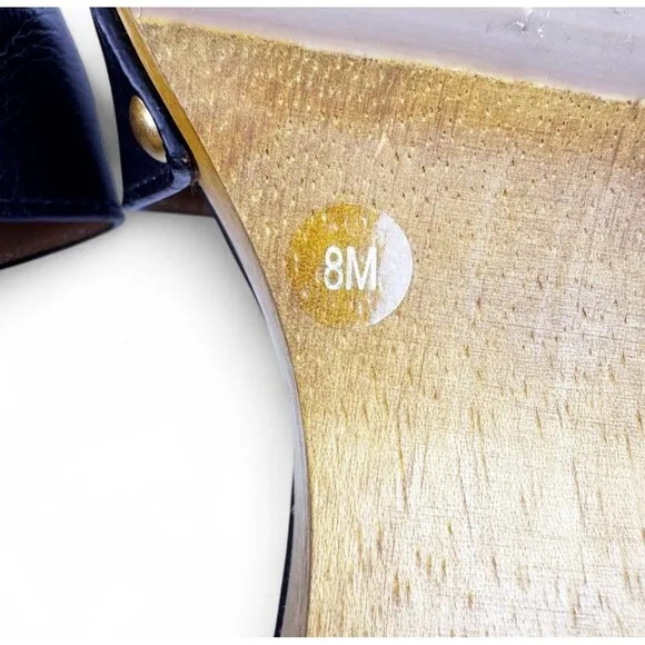 Tory Burch Slide On Sandal Pascal Black Sz 8 Wood &amp; Pebbled Leather Gold Logo
