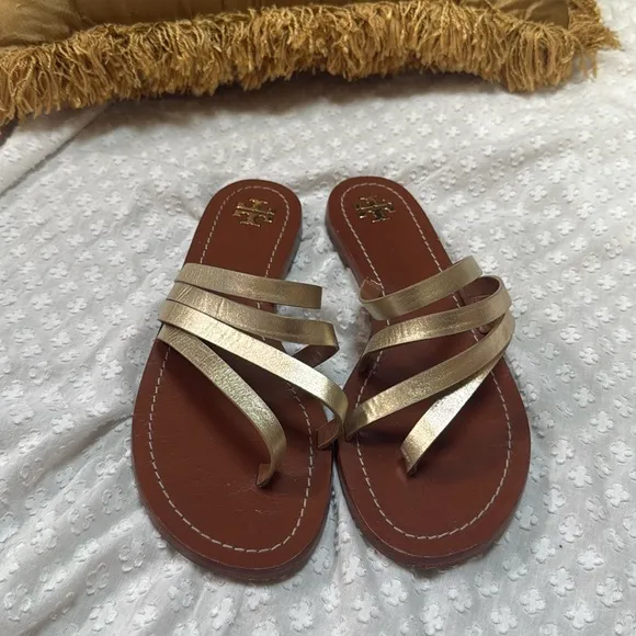 Tory Burch Spark Gold Patos Flat Sandals size 9M