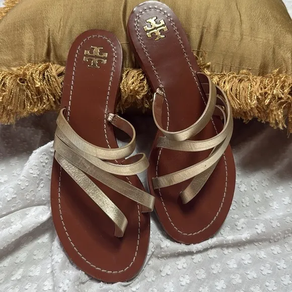 Tory Burch Spark Gold Patos Flat Sandals size 9M