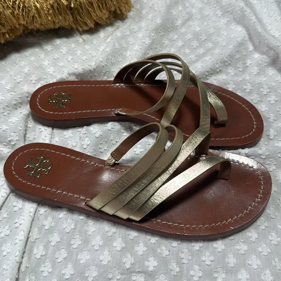 Tory Burch Spark Gold Patos Flat Sandals size 9M