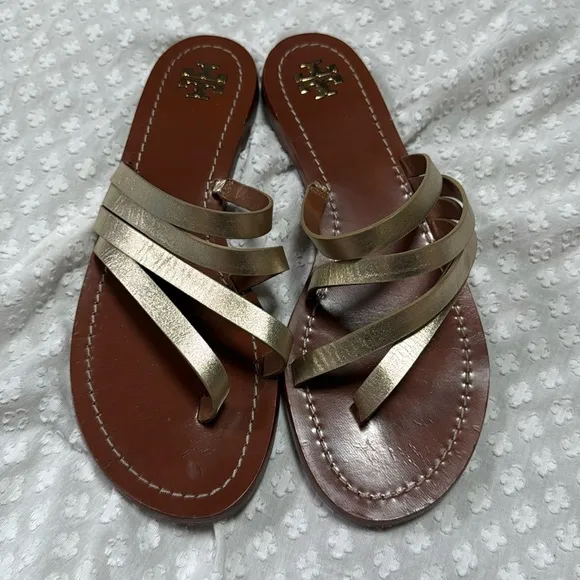 Tory Burch Spark Gold Patos Flat Sandals size 9M