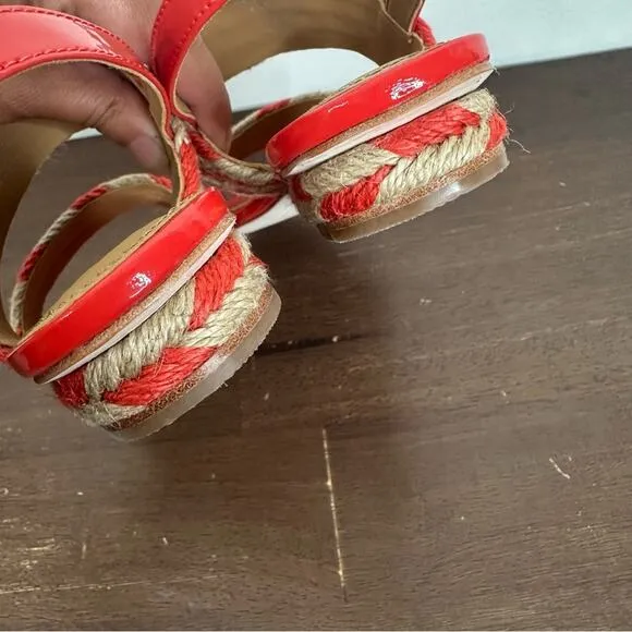 TORY BURCH Sz 6 Lola Jute &amp; Leather Slingback Flat Sandals Poppy Orange/Natural