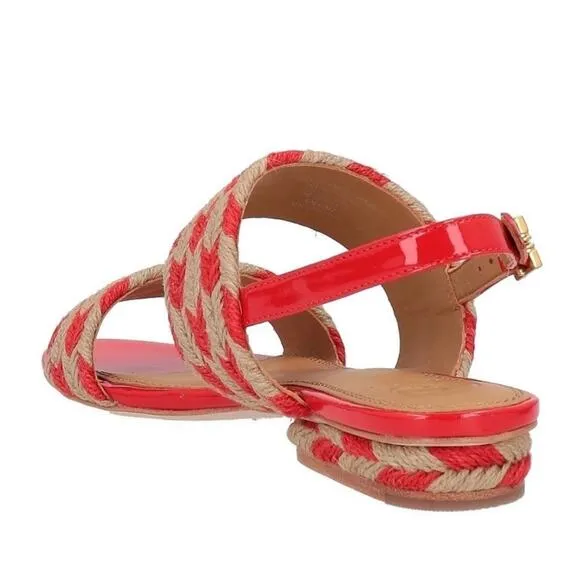 TORY BURCH Sz 6 Lola Jute &amp; Leather Slingback Flat Sandals Poppy Orange/Natural