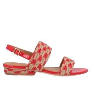 TORY BURCH Sz 6 Lola Jute &amp; Leather Slingback Flat Sandals Poppy Orange/Natural