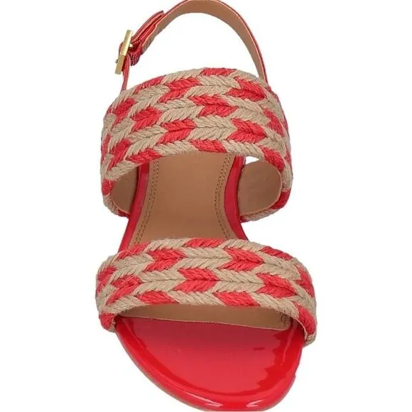 TORY BURCH Sz 6 Lola Jute &amp; Leather Slingback Flat Sandals Poppy Orange/Natural