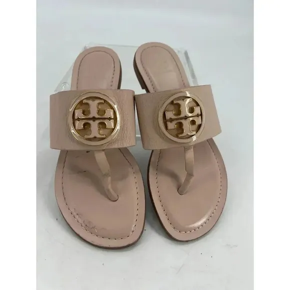 Tory Burch Womens Benton Band Beige Leather Flat Thong Sandals Size 5.5 M