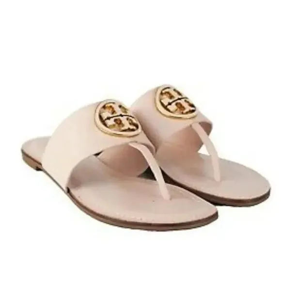 Tory Burch Womens Benton Band Beige Leather Flat Thong Sandals Size 5.5 M