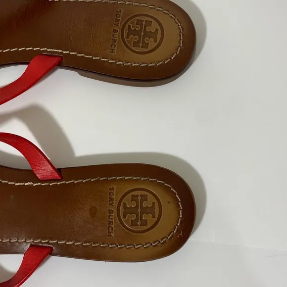 Tory Burch Women’s Flat Thong Patent Saffiano sandals Masai-Red(orange red)Sz 8