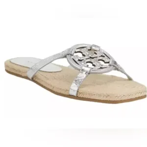 Tory Burch Women’s Geo Bombe Miller Espadrille Slide Sandals Silver Sz 10 NEW