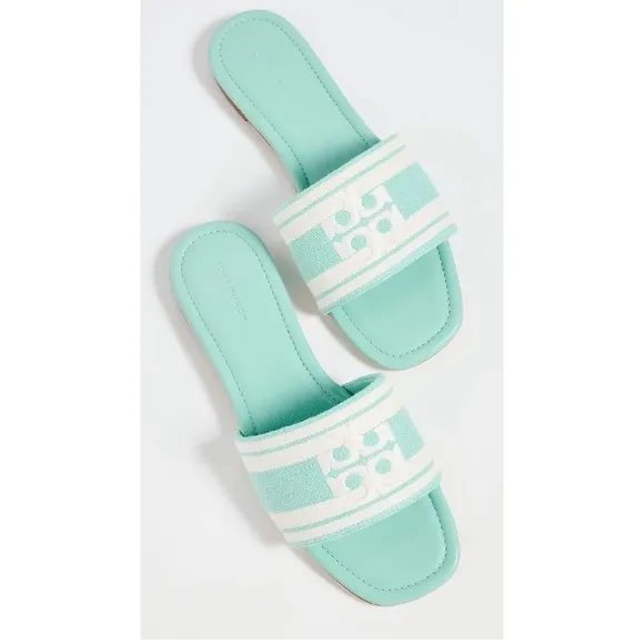 Tory Burch Women's Logo Jacquard leather Slide Sandals 8.5