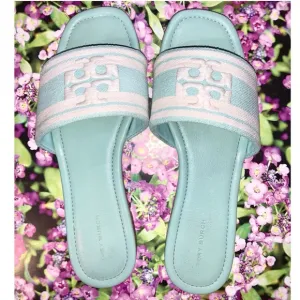 Tory Burch Women's Logo Jacquard leather Slide Sandals 8.5