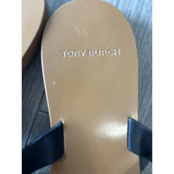 Tory Burch Women's Manon Thong Sandals Black Leather Logo Slip-On Summer 6