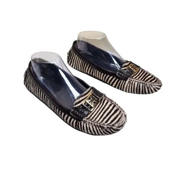 Tory Burch Women's Pony Calf Hair leather driving loafers casual animal print 8M