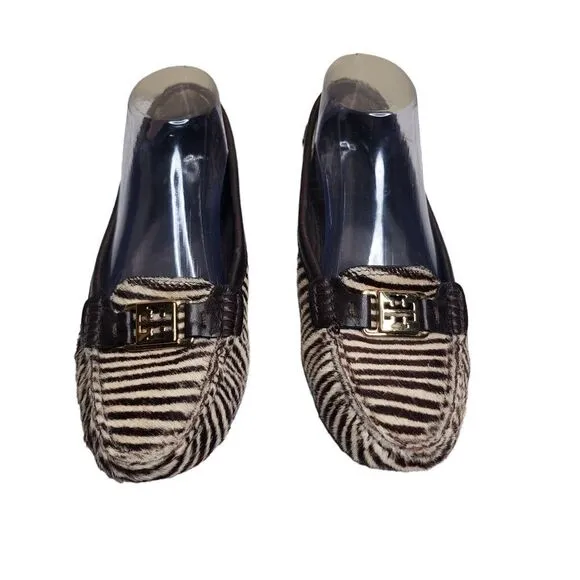 Tory Burch Women's Pony Calf Hair leather driving loafers casual animal print 8M