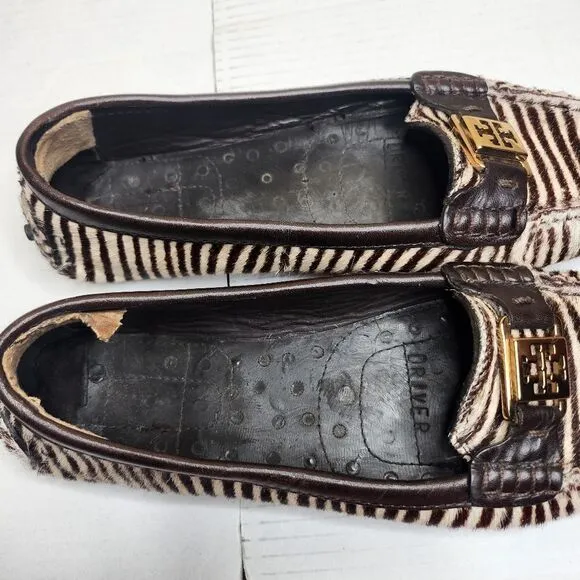 Tory Burch Women's Pony Calf Hair leather driving loafers casual animal print 8M