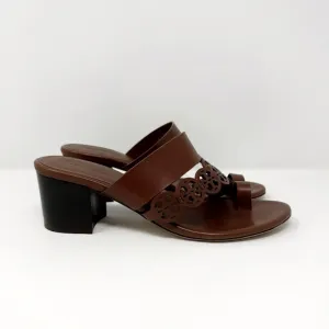 Tory Burch Women's Tiny Miller Toe Ring High Heel Sandals Burnt Cuoio Brown