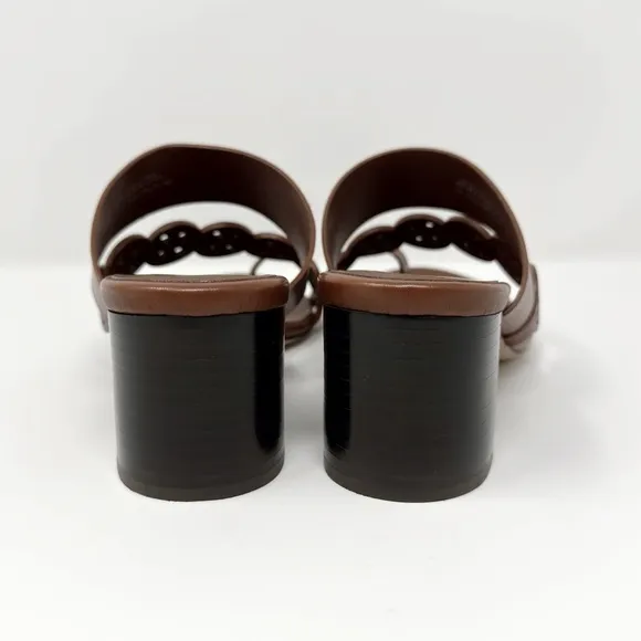 Tory Burch Women's Tiny Miller Toe Ring High Heel Sandals Burnt Cuoio Brown