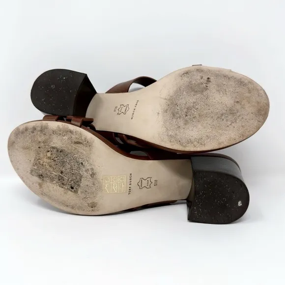 Tory Burch Women's Tiny Miller Toe Ring High Heel Sandals Burnt Cuoio Brown
