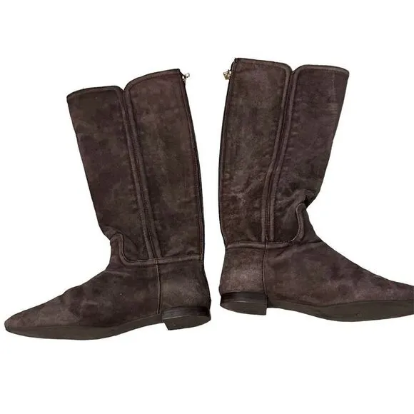 Tory Burch Irene chocolate brown suede with gold hardware design equestrian ridi