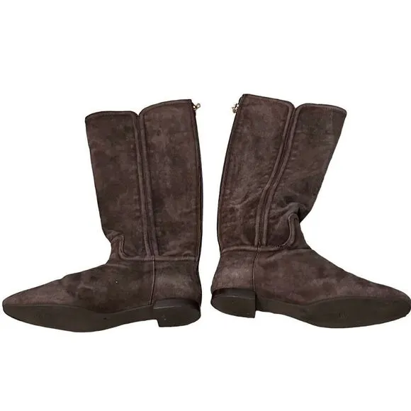 Tory Burch Irene chocolate brown suede with gold hardware design equestrian ridi