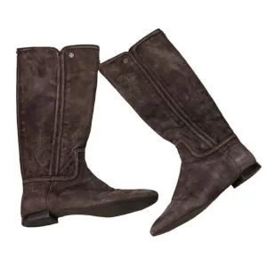 Tory Burch Irene chocolate brown suede with gold hardware design equestrian ridi
