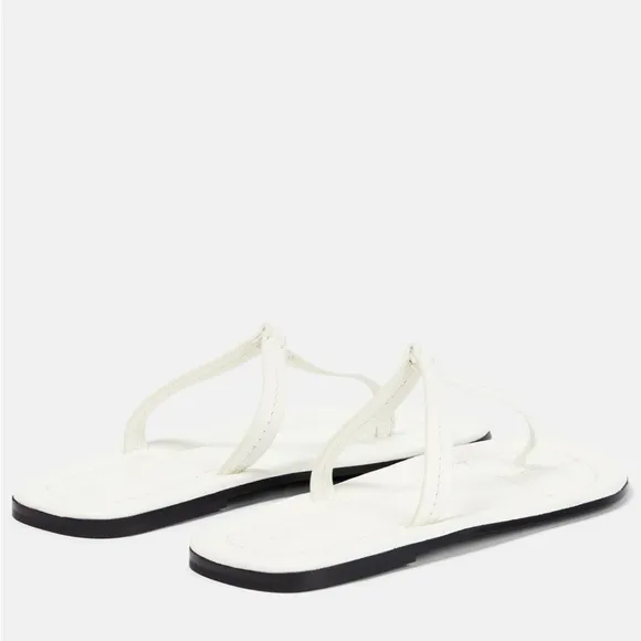 TOTEME Flat T-strap Leather Sandals (White) - Size 37
