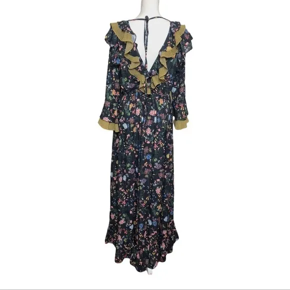 TOV Los Angeles Floral Ruffled High-Low Maxi Dress Size XL Long Sleeves
