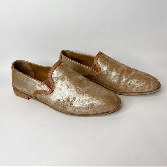 Trask Ali Metallic Gold Leather Flat Loafers Size 11