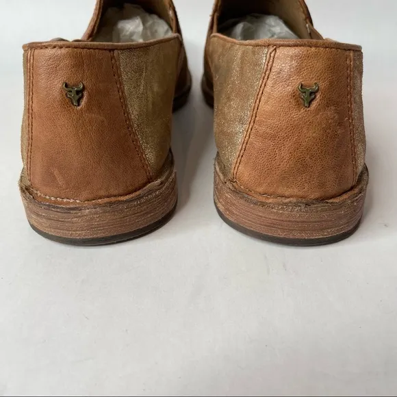 Trask Ali Metallic Gold Leather Flat Loafers Size 11