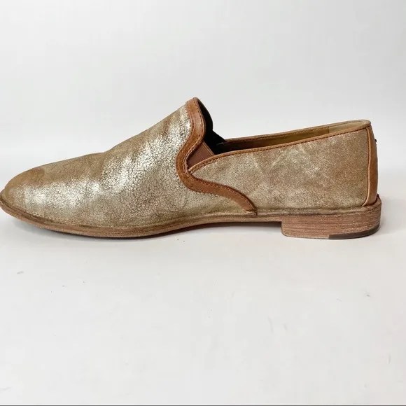 Trask Ali Metallic Gold Leather Flat Loafers Size 11