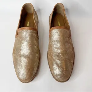 Trask Ali Metallic Gold Leather Flat Loafers Size 11