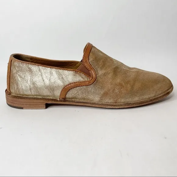 Trask Ali Metallic Gold Leather Flat Loafers Size 11