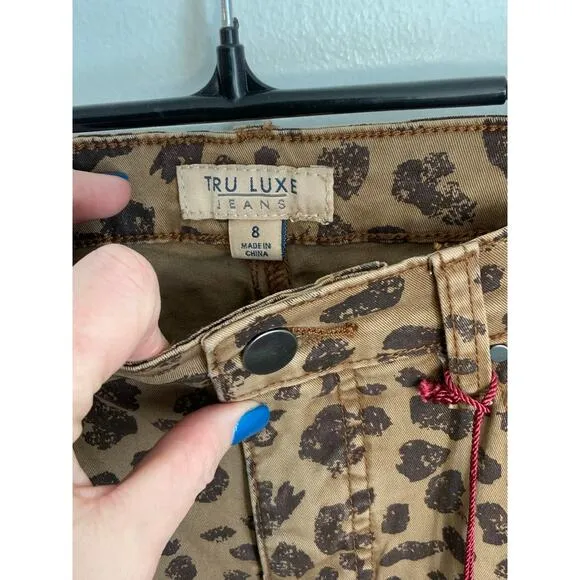 TRU LUXE leopard print hi waist straight jean in brown animal print NWT‎ size 8