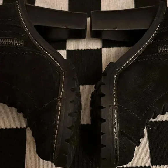 True religion black suede boots. Size 6.5. Zippers, buckles laces. Punk rock