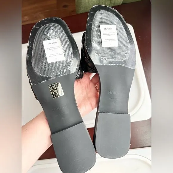 Tuckernuck NWOB flattered minou leather black woven sandals flats beach summer
