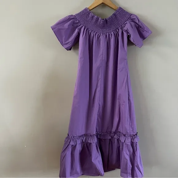 Tuckernuck Shirred capri off shoulder midi dress Ladies size xxs Purple