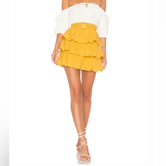 Tularosa Flora Belted Skirt mustard color ruffles size small