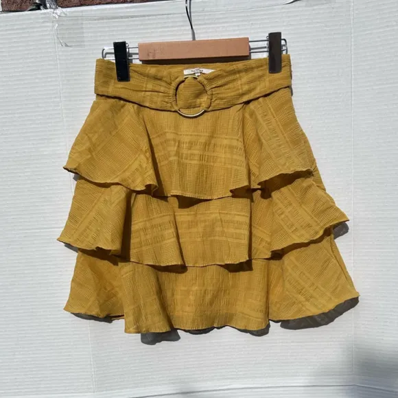 Tularosa Flora Belted Skirt mustard color ruffles size small