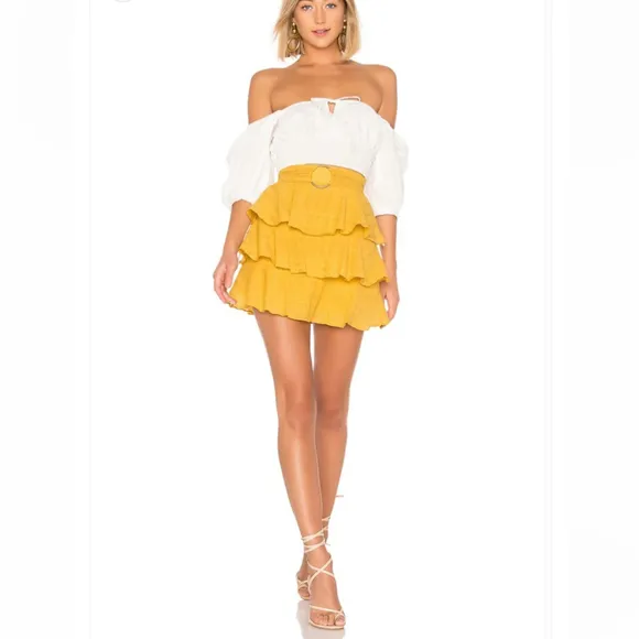 Tularosa Flora Belted Skirt mustard color ruffles size small