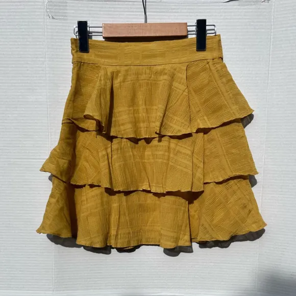 Tularosa Flora Belted Skirt mustard color ruffles size small