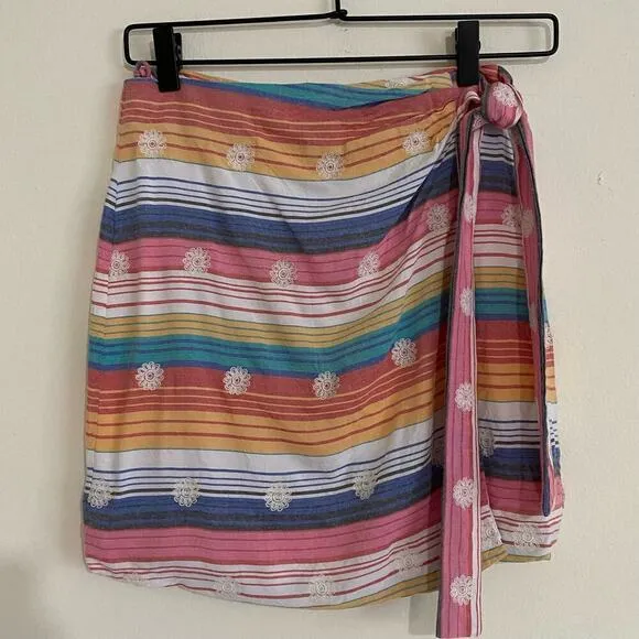 Tularosa Virginia Skirt Size XS Pink White Mini Wrap Stripe Vacation Revolve