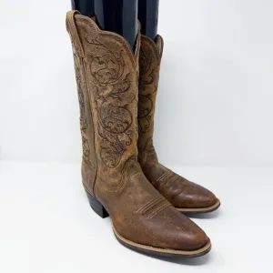 Twisted X Brown Leather Western Boots Women's Size 7.5 EUC Pull On Pointy Toe