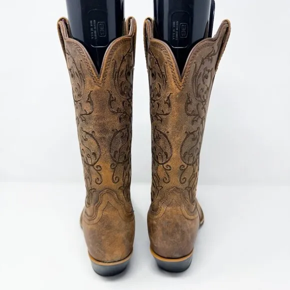 Twisted X Brown Leather Western Boots Women's Size 7.5 EUC Pull On Pointy Toe