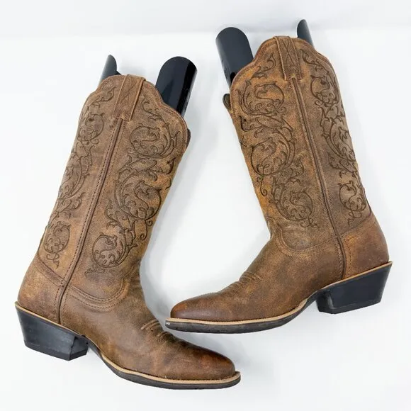 Twisted X Brown Leather Western Boots Women's Size 7.5 EUC Pull On Pointy Toe