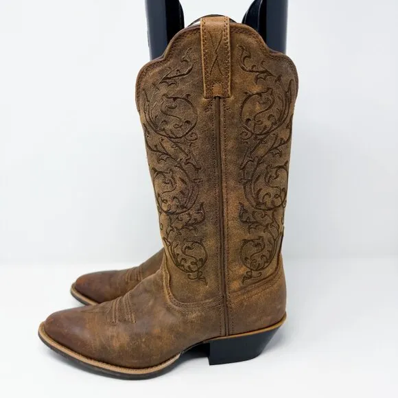 Twisted X Brown Leather Western Boots Women's Size 7.5 EUC Pull On Pointy Toe