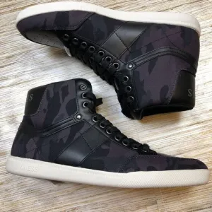 U-168 GUESS Mens Fomo Sneakers Black Camouflage Lace Up Moc Toe 7.5 EUR 40 new