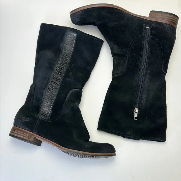 UGG Australia Annisa‎ Suede Leather Genuine Sheep Skin Black Boots