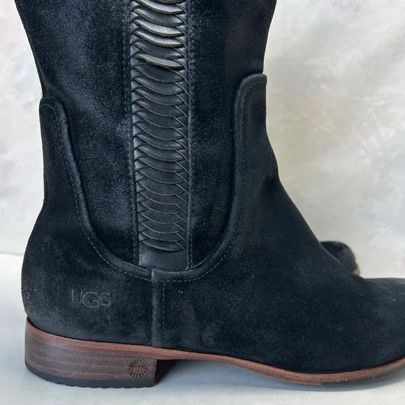 UGG Australia Annisa‎ Suede Leather Genuine Sheep Skin Black Boots